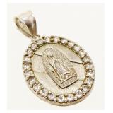 Sterling Silver CZ Mother Mary Pendant 4.1g