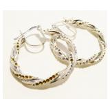 Twisted 925 Silver Gemstone Hoop Earrings 5.4g