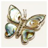 Abalone & 925 Silver Butterfly Pendant 9.7g