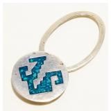 Mexican Sterling Silver & Turquoise Key Ring 9.7g