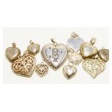 Grouping of Sterling Silver Heart Pendants 36.7g