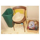 Vintage Chair, Trash Can & Assorted Items