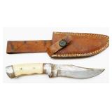 Damascus Steel Knife w/ Leather Sheath