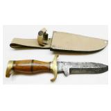 Damascus Steel Knife w/ Leather Sheath