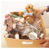 Box Lot: Glassware & Stuffed Animals