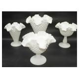 Vtg Milk Glass Hobnob Footed Vases,1 Marked Fenton