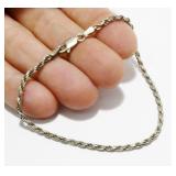 7" Italian Sterling Silver Rope Bracelet 3.4g