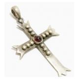 1.75" Sterling Silver & Garnet Cross Pendant 4.1g