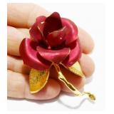 Vintage Cerrito? Gold-Tone Enamel Rose Brooch