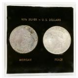 Silver Dollar Coin Set: 1888 Morgan & 1923 Peace