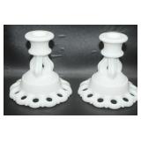 Vtg Westmoreland Milk Glass Candle Holders