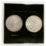 Silver Dollar Coin Set: 1899-O Morgan & 1924 Peace
