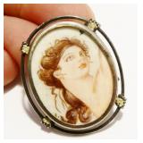 Atq Hand Painted .800 Silver Pendant Brooch 4.4g
