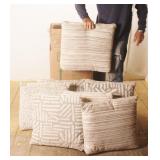 Grouping of Large Grey & White Throw Pillows
