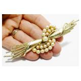 Vintage Gold-Tone & Faux Pearl Abstract Brooch