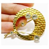 Vintage MCM Gold-Tone & Rhinestone Abstract Brooch