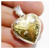 1" Two-Tone Sterling Silver Heart Locket 4.7g