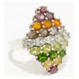 Sterling Silver Gemstone Ring Sz 8 5.6g