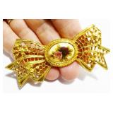 Vtg 1928 Brand Gold-Tone Bow Brooch