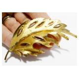 Vintage Signed BSK Gold-Tone Leaf Brooch