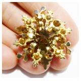 Vtg Art-Deco Style Gold-Tone Snowflake Brooch
