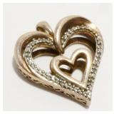 1" Two-Tone Sterling Silver Heart Pendant 4.3g