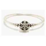6-3/4" 925  Silver Snowflake Bangle Bracelet 9.3g