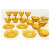 Vintage Amber Glass Plates, Bowls & Goblets