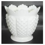 Vtg Fenton Milk Glass Hobnob Jardiniere Vase