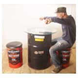 Harley Davidson Oil Barrel Man-Cave Table Set