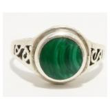 Sterling Silver & Malachite Ring Sz 9 4.1g
