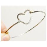7" Sterling Silver Heart Clasp Bangle Bracelet 3.8