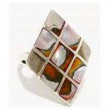 Mother of Pearl & 925 Silver Ring Sz 8.5 6.7g
