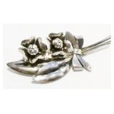 3" "Handmade" Sterling Silver Floral Brooch 8.3g