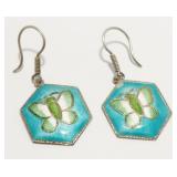 Sterling Silver & Enamel Butterfly Earrings 4g