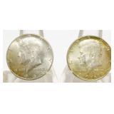 Two 1964 Kennedy Half-Dollar Silver Coins