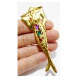 Vintage Gold-Tone & Rhinestones Lady in Hat Brooch