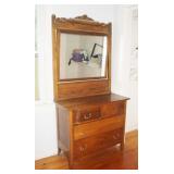 Vtg Two-Piece Oak Chest & Mirror needs some repair