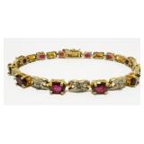 7" Gold/Sterling Silver Gemstone Bracelet 10.5g