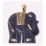 14K Yellow Gold Black Onyx Elephant Pendant