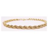 14K Y Gold Rope Bracelet 7.5" 10.9g