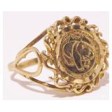 10K Y Gold Chinese Panda Bear Coin Ring Sz5.5 1.9g