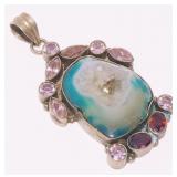 Mixed Gemstone & Sterling Silver Pendant 18.9g