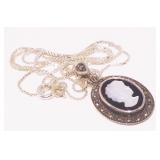 Sterling Silver Cameo Pendant Necklace 20" 5.6g