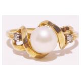10K Y Gold Pearl & Diamond Ring Sz 5.5 1.8g