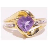 10K Y Gold Amethyst & Diamond Ring Sz 6 2g