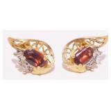 10K Y Gold Garnet & Diamond Stud Earrings 1.25g