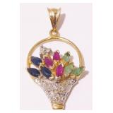 10K Y Gold Flower Basket Pendant 1.7g***