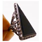 Sterling Silver & Onyx Ring Sz 4.5 5.8g