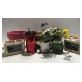 6 flower pots and 2 chalkboard boxes